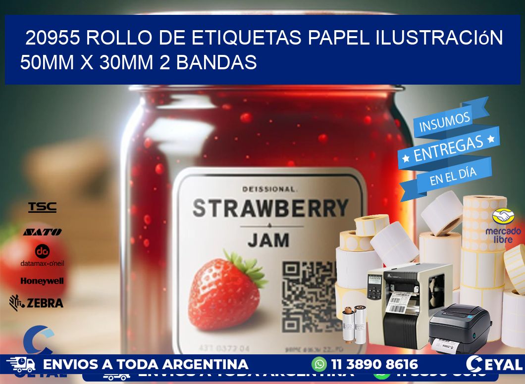20955 Rollo de Etiquetas Papel Ilustración 50mm x 30mm 2 Bandas