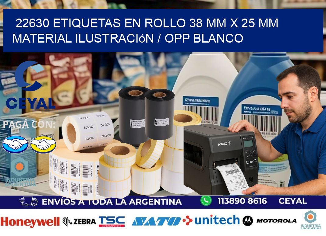 22630 Etiquetas en rollo 38 mm x 25 mm material Ilustración / OPP Blanco