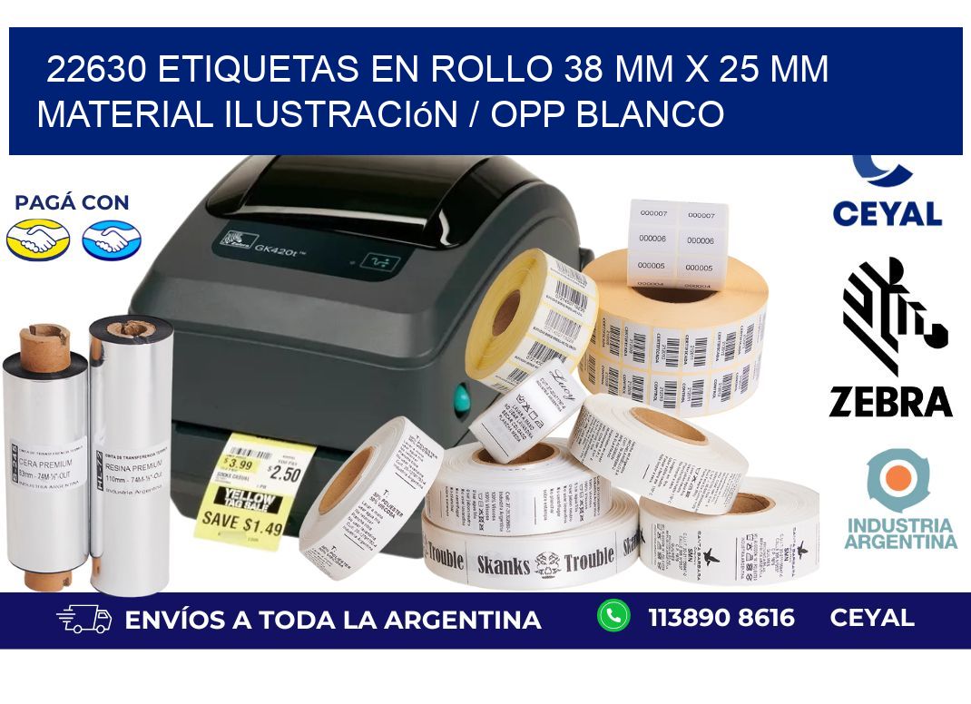 22630 Etiquetas en rollo 38 mm x 25 mm material Ilustración / OPP Blanco