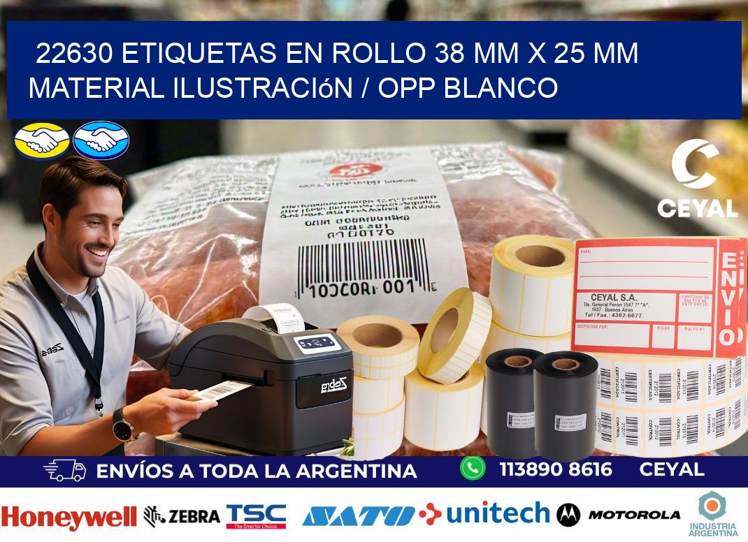 22630 Etiquetas en rollo 38 mm x 25 mm material Ilustración / OPP Blanco