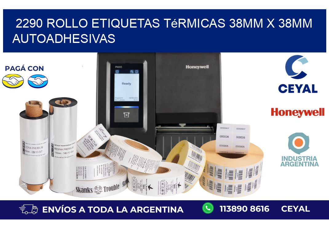 2290 Rollo Etiquetas Térmicas 38mm X 38mm Autoadhesivas