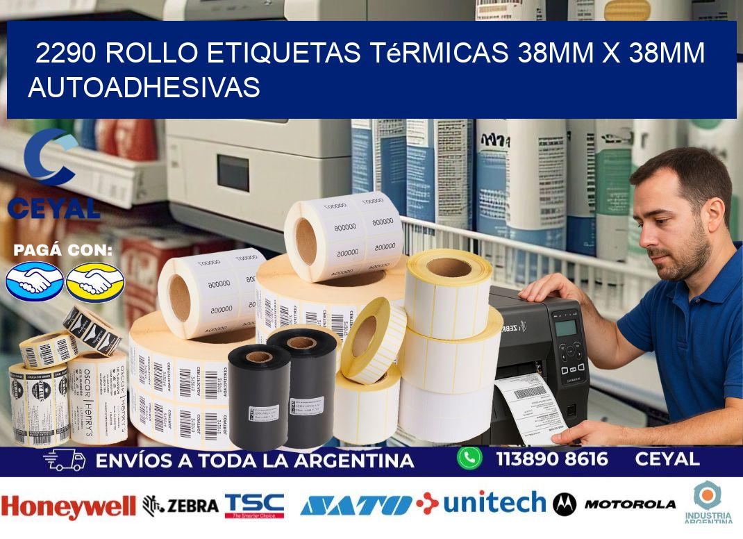 2290 Rollo Etiquetas Térmicas 38mm X 38mm Autoadhesivas