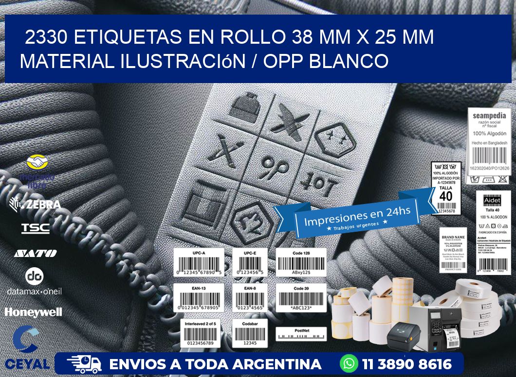 2330 Etiquetas en rollo 38 mm x 25 mm material Ilustración / OPP Blanco