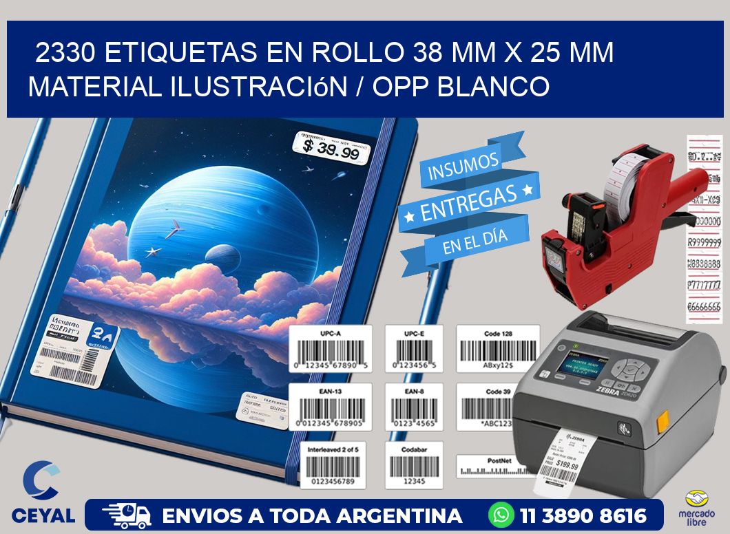 2330 Etiquetas en rollo 38 mm x 25 mm material Ilustración / OPP Blanco