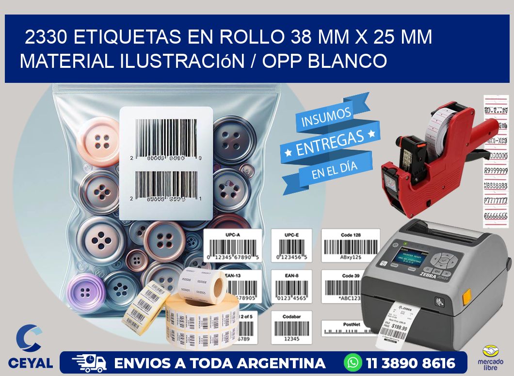 2330 Etiquetas en rollo 38 mm x 25 mm material Ilustración / OPP Blanco
