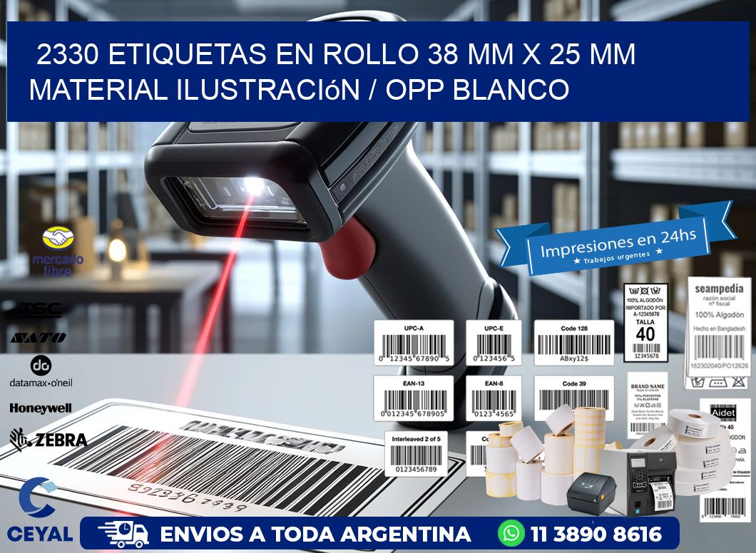 2330 Etiquetas en rollo 38 mm x 25 mm material Ilustración / OPP Blanco