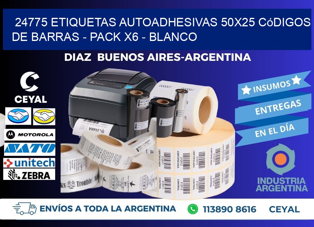 24775 Etiquetas Autoadhesivas 50x25 Códigos De Barras - Pack X6 - Blanco