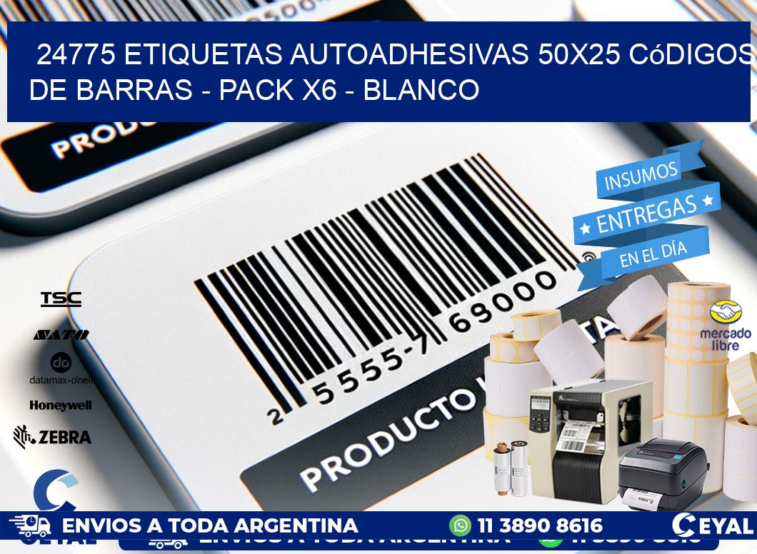 24775 Etiquetas Autoadhesivas 50x25 Códigos De Barras - Pack X6 - Blanco