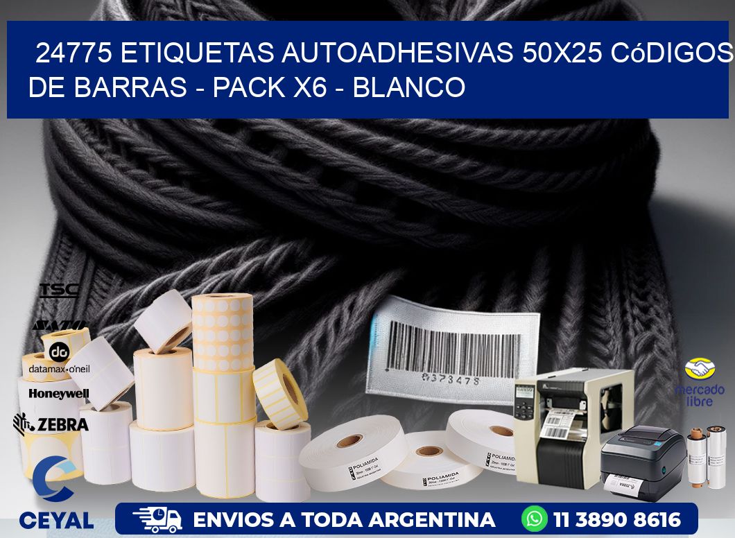 24775 Etiquetas Autoadhesivas 50x25 Códigos De Barras - Pack X6 - Blanco
