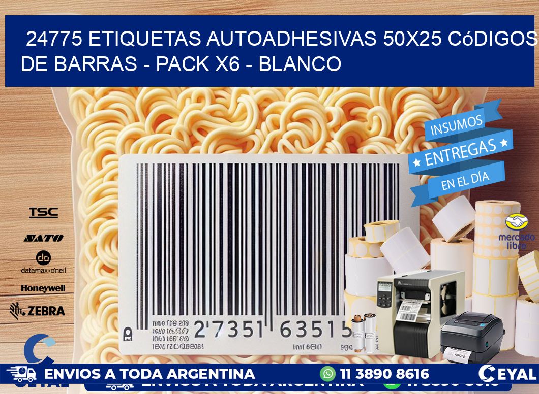24775 Etiquetas Autoadhesivas 50x25 Códigos De Barras - Pack X6 - Blanco