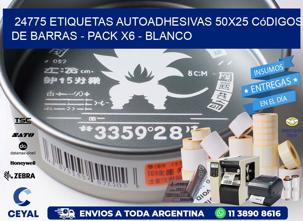 24775 Etiquetas Autoadhesivas 50x25 Códigos De Barras - Pack X6 - Blanco