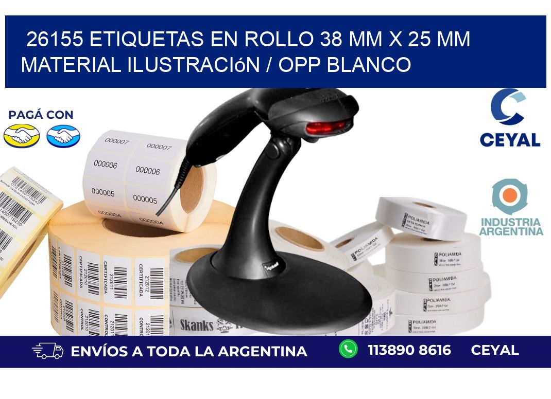 26155 Etiquetas en rollo 38 mm x 25 mm material Ilustración / OPP Blanco