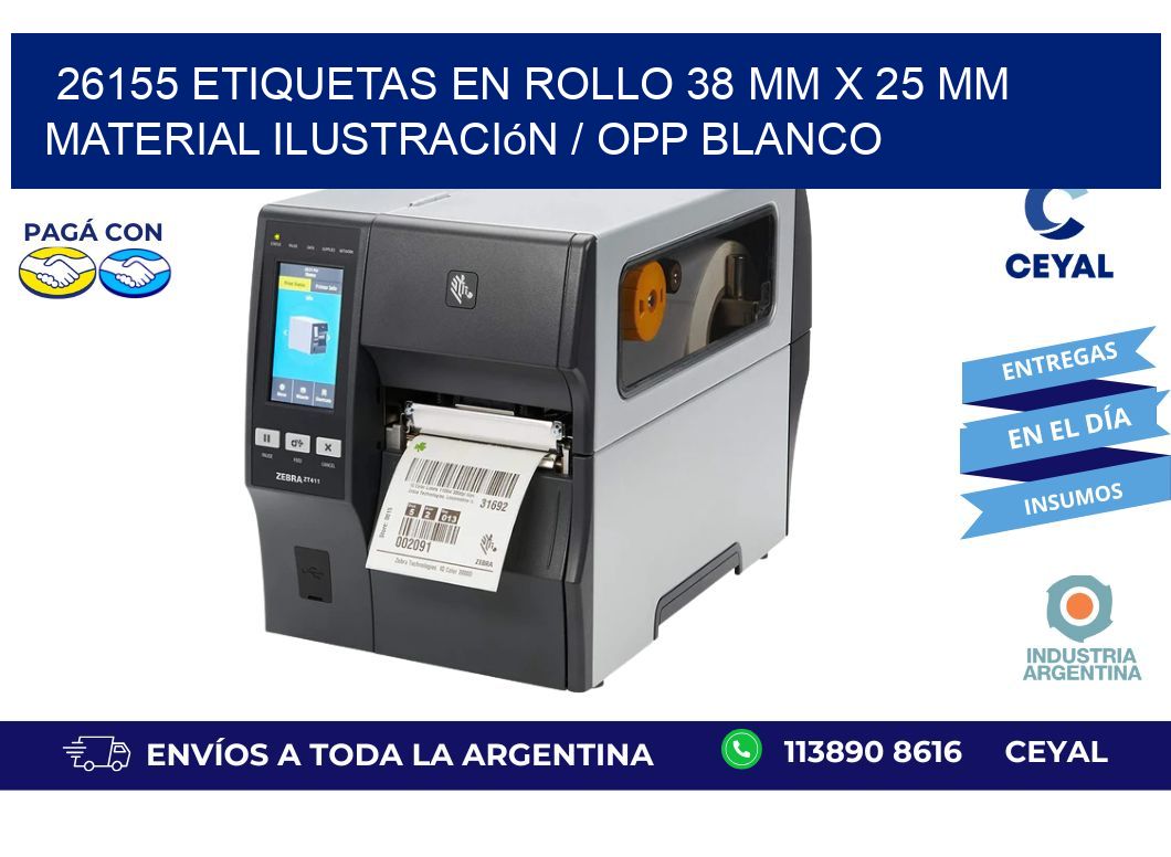 26155 Etiquetas en rollo 38 mm x 25 mm material Ilustración / OPP Blanco