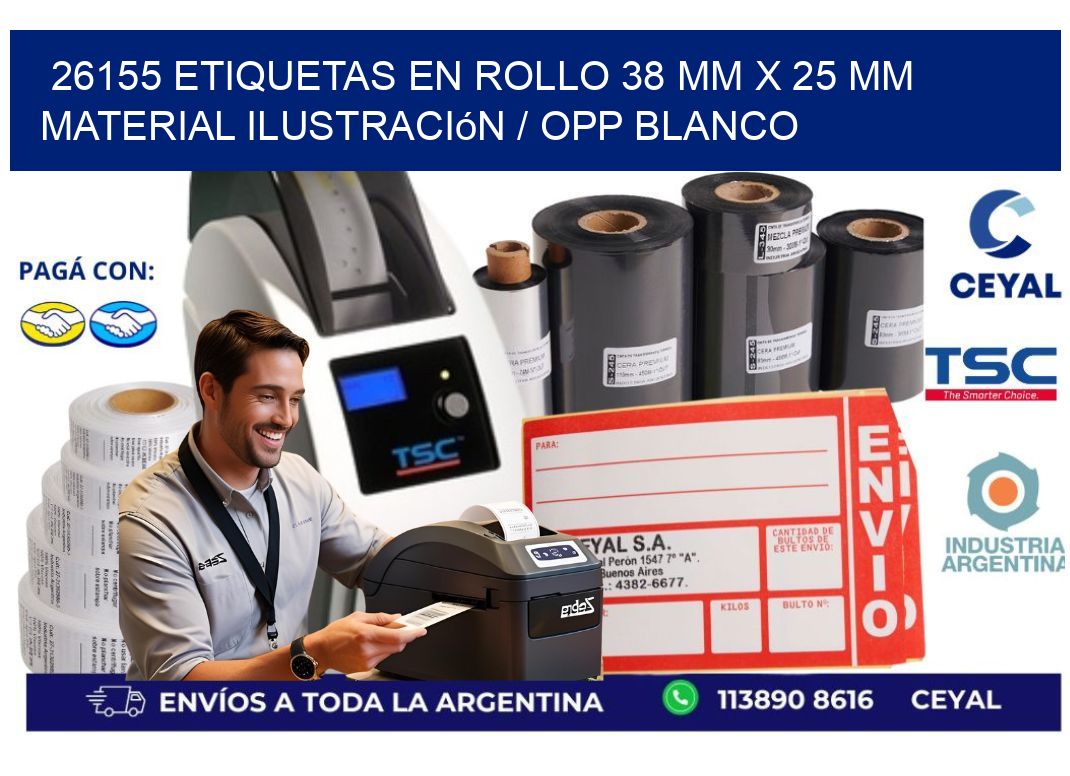 26155 Etiquetas en rollo 38 mm x 25 mm material Ilustración / OPP Blanco