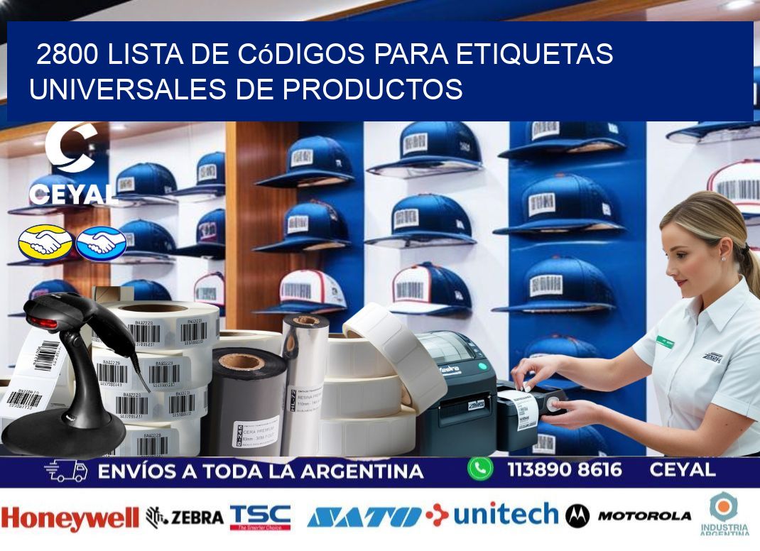2800 Lista de códigos para etiquetas universales de productos