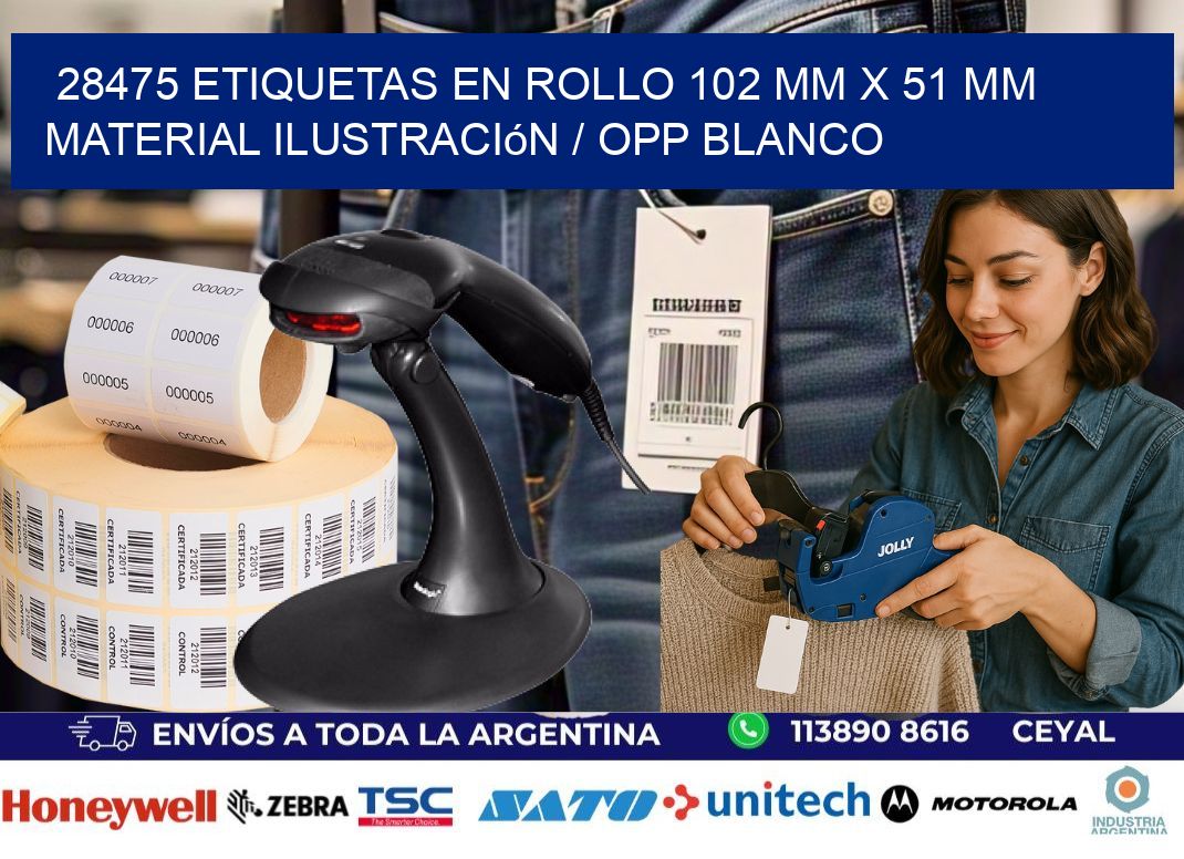 28475 Etiquetas en rollo 102 mm x 51 mm material Ilustración / OPP Blanco