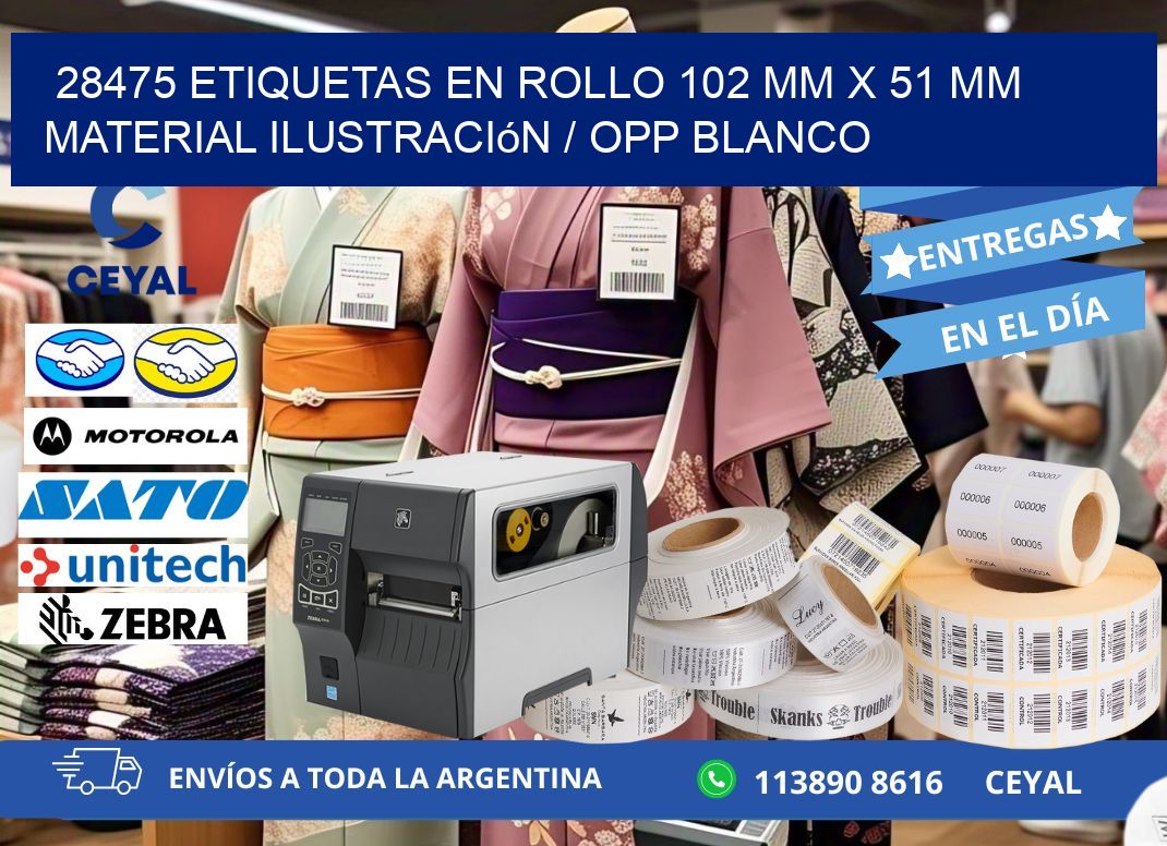28475 Etiquetas en rollo 102 mm x 51 mm material Ilustración / OPP Blanco