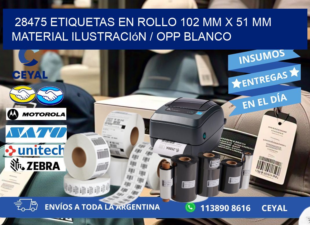 28475 Etiquetas en rollo 102 mm x 51 mm material Ilustración / OPP Blanco