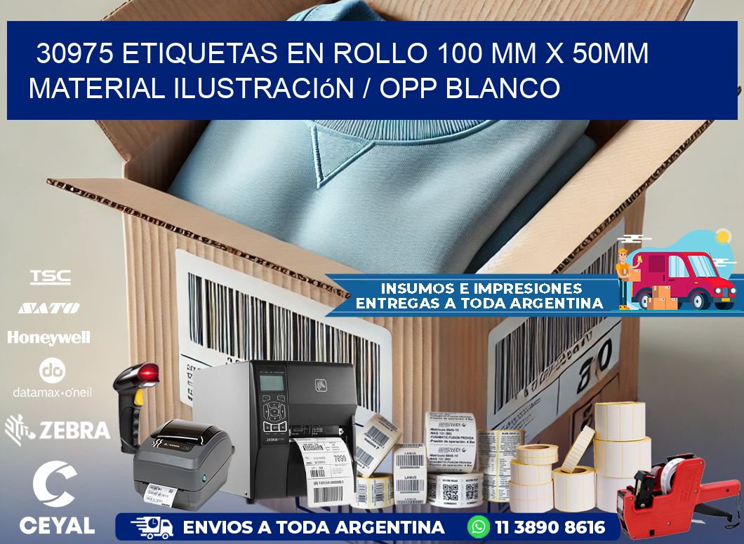 30975 Etiquetas en rollo 100 mm x 50mm material Ilustración / OPP Blanco