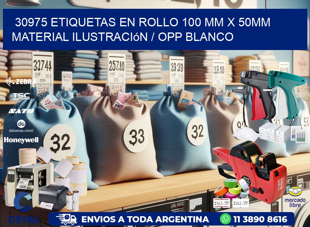 30975 Etiquetas en rollo 100 mm x 50mm material Ilustración / OPP Blanco