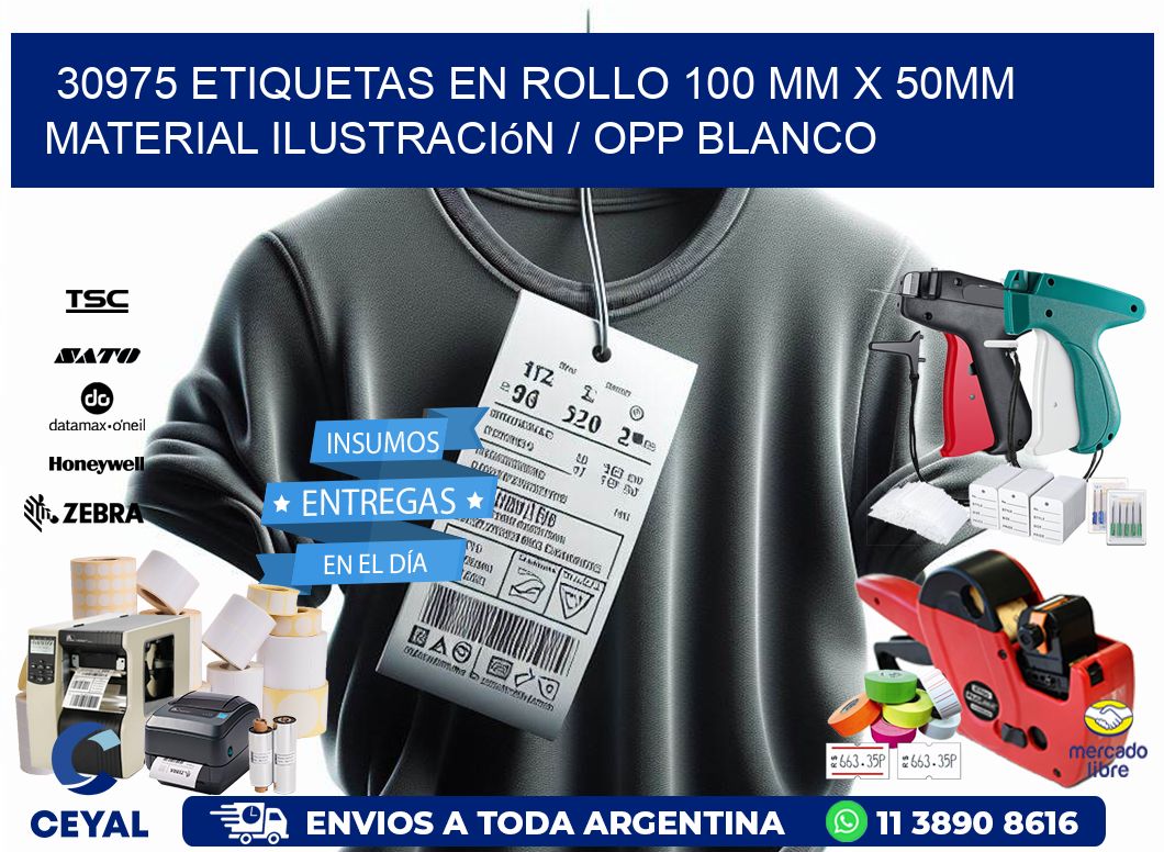 30975 Etiquetas en rollo 100 mm x 50mm material Ilustración / OPP Blanco