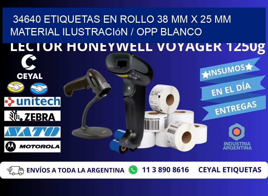 34640 Etiquetas en rollo 38 mm x 25 mm material Ilustración / OPP Blanco