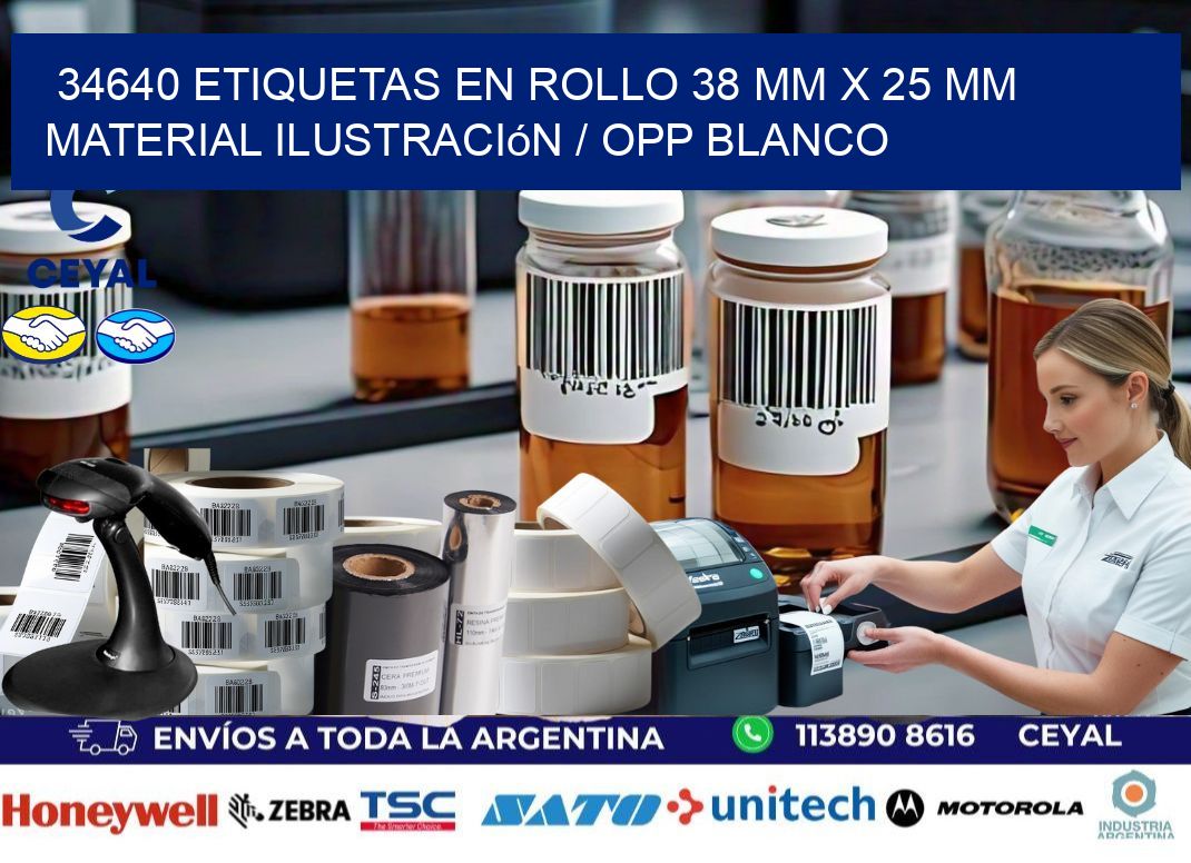 34640 Etiquetas en rollo 38 mm x 25 mm material Ilustración / OPP Blanco
