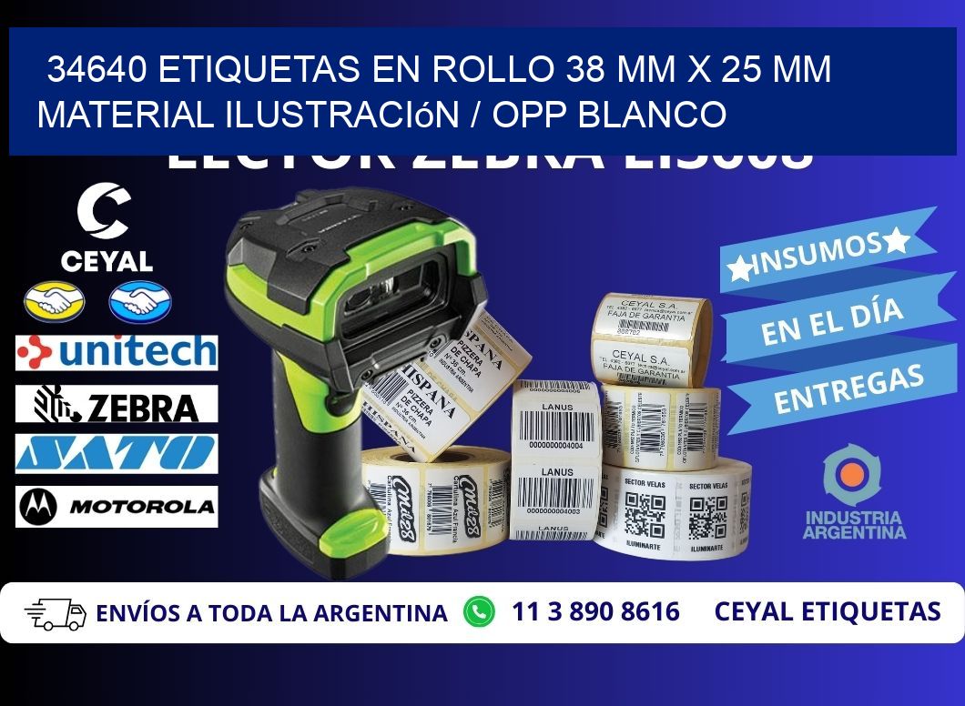 34640 Etiquetas en rollo 38 mm x 25 mm material Ilustración / OPP Blanco