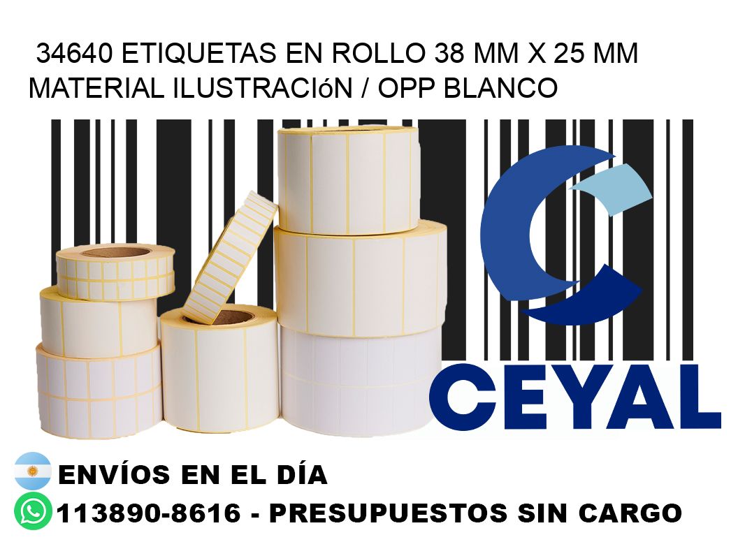 34640 Etiquetas en rollo 38 mm x 25 mm material Ilustración / OPP Blanco