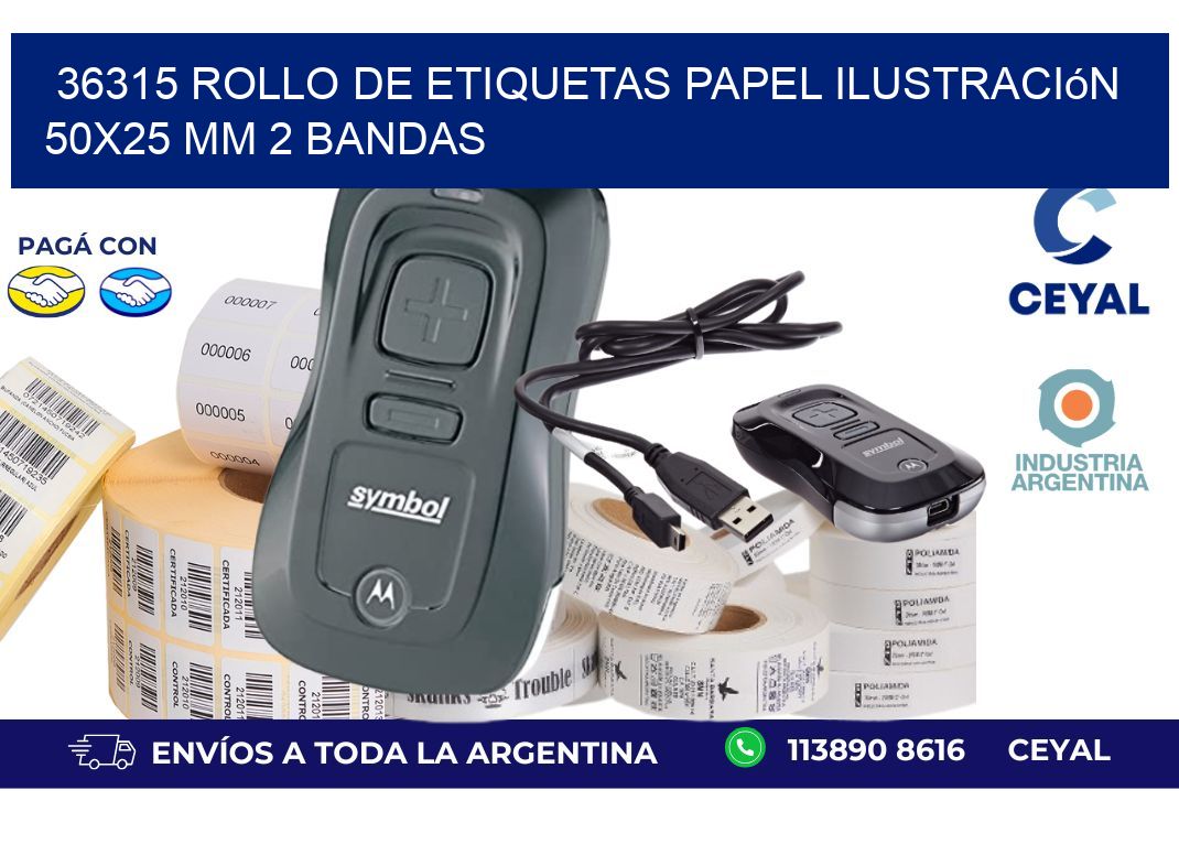 36315 Rollo de Etiquetas Papel Ilustración 50x25 Mm 2 Bandas