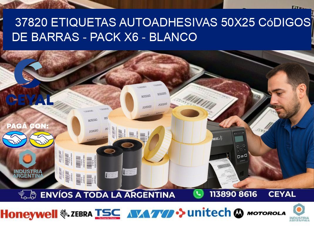 37820 Etiquetas Autoadhesivas 50x25 Códigos De Barras - Pack X6 - Blanco