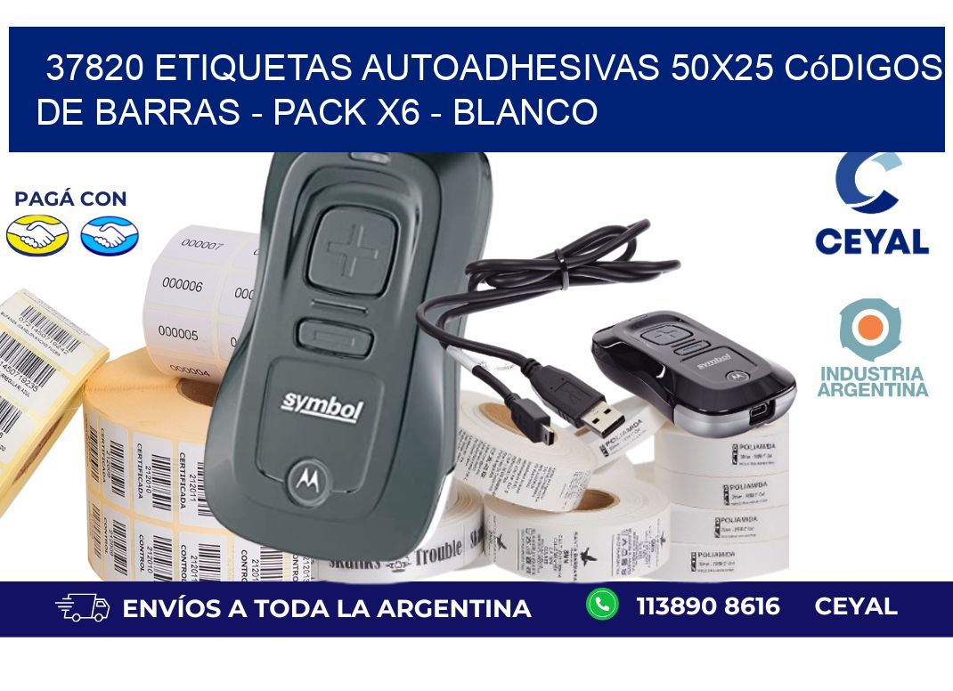 37820 Etiquetas Autoadhesivas 50x25 Códigos De Barras - Pack X6 - Blanco