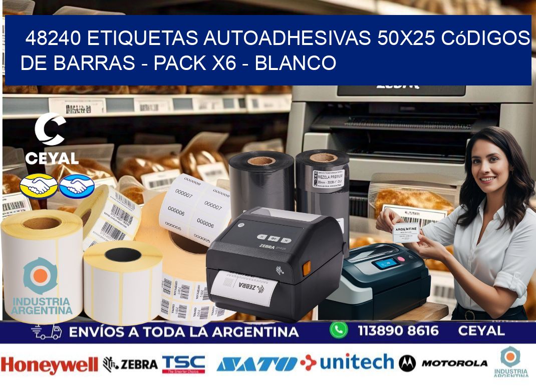 48240 Etiquetas Autoadhesivas 50x25 Códigos De Barras - Pack X6 - Blanco