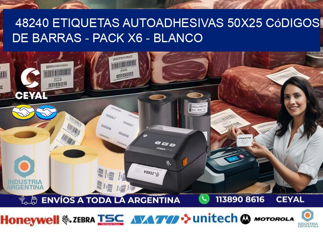 48240 Etiquetas Autoadhesivas 50x25 Códigos De Barras - Pack X6 - Blanco