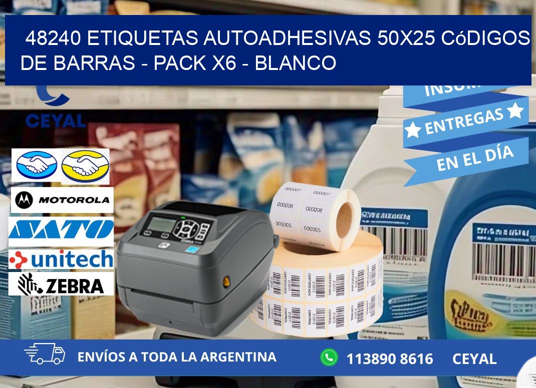 48240 Etiquetas Autoadhesivas 50x25 Códigos De Barras - Pack X6 - Blanco