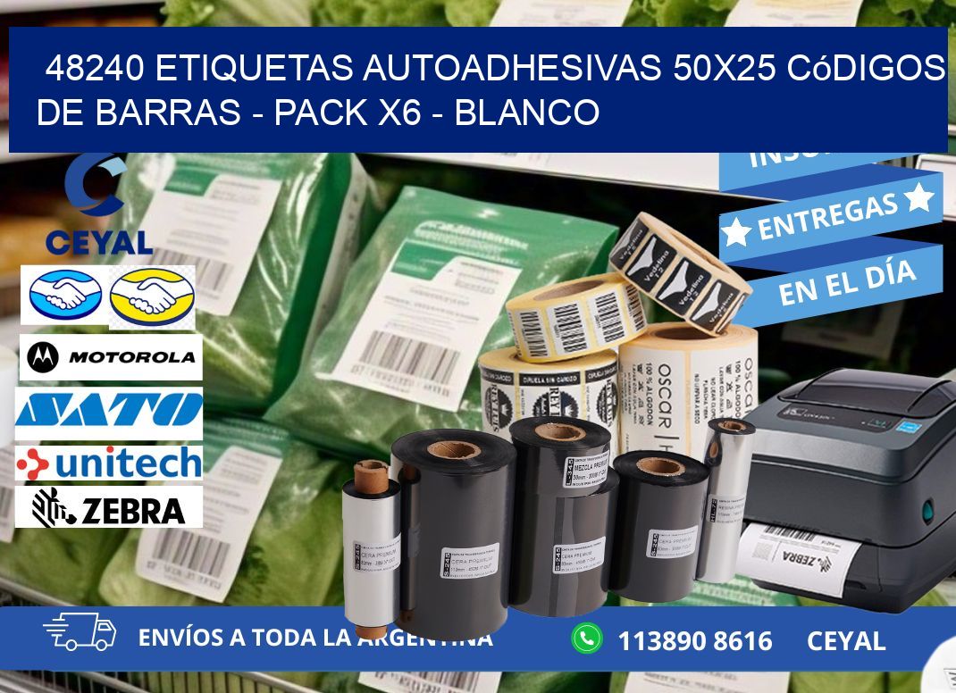 48240 Etiquetas Autoadhesivas 50x25 Códigos De Barras - Pack X6 - Blanco