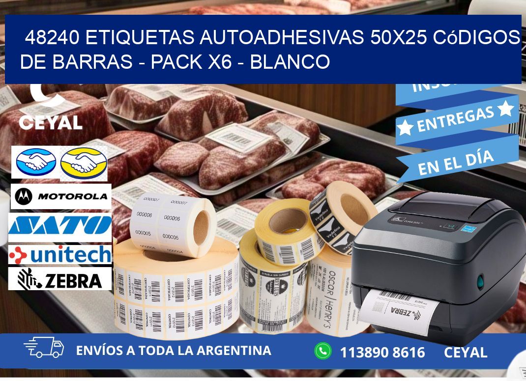 48240 Etiquetas Autoadhesivas 50x25 Códigos De Barras - Pack X6 - Blanco