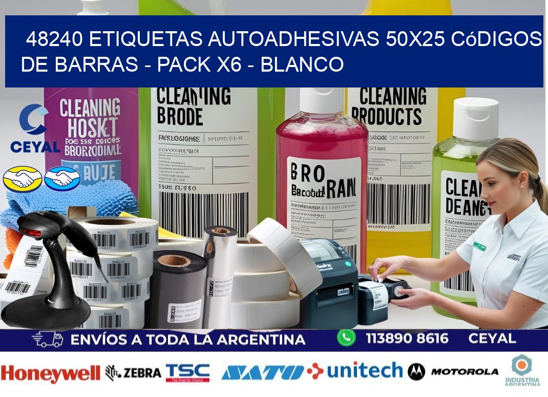 48240 Etiquetas Autoadhesivas 50x25 Códigos De Barras - Pack X6 - Blanco