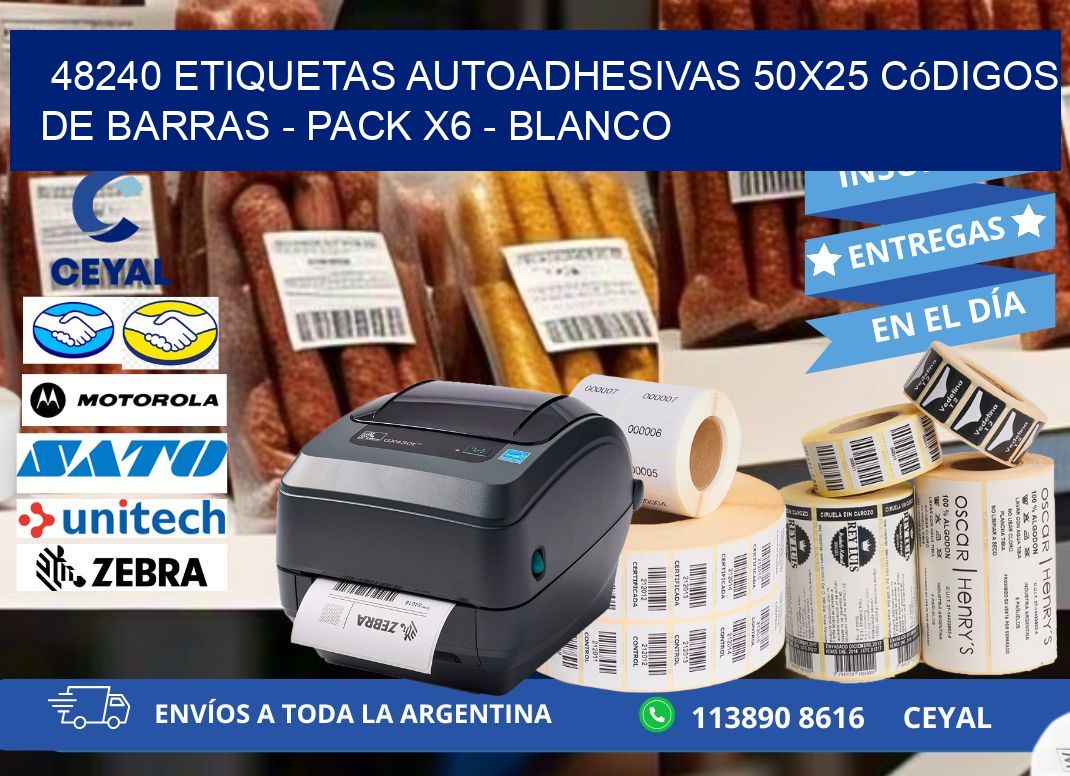 48240 Etiquetas Autoadhesivas 50x25 Códigos De Barras - Pack X6 - Blanco