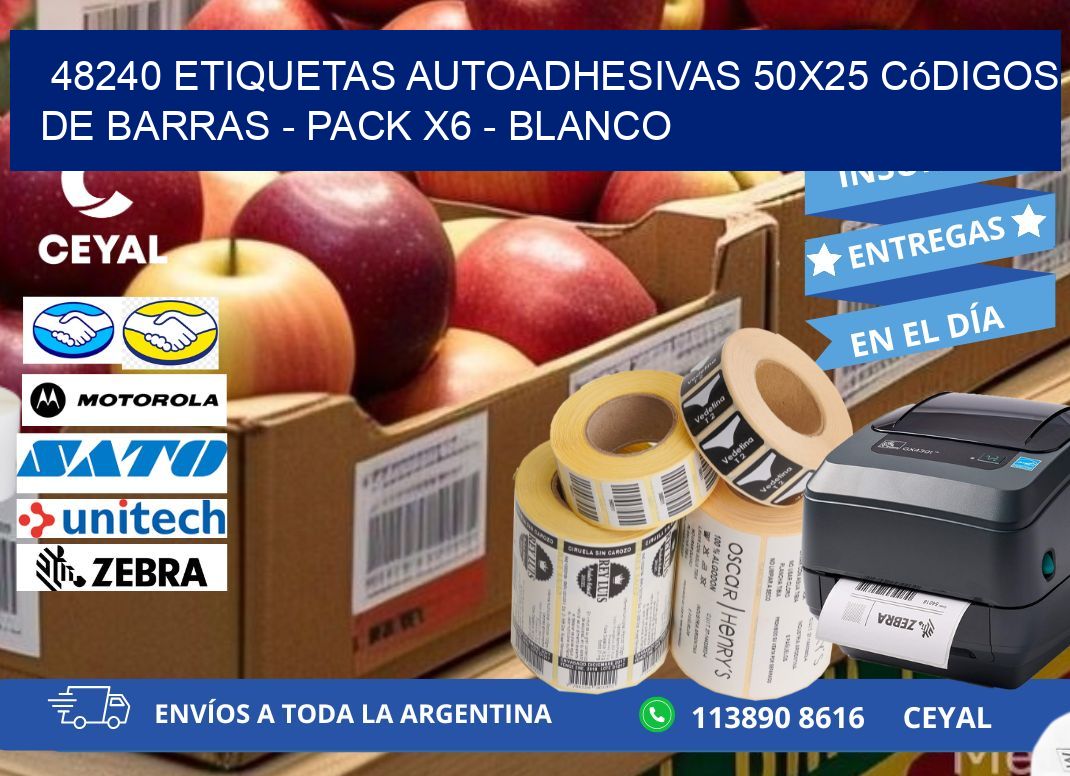 48240 Etiquetas Autoadhesivas 50×25 Códigos De Barras – Pack X6 – Blanco