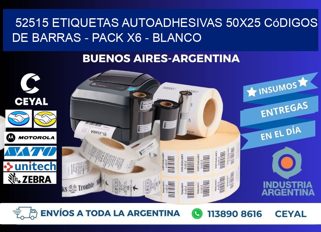 52515 Etiquetas Autoadhesivas 50x25 Códigos De Barras - Pack X6 - Blanco