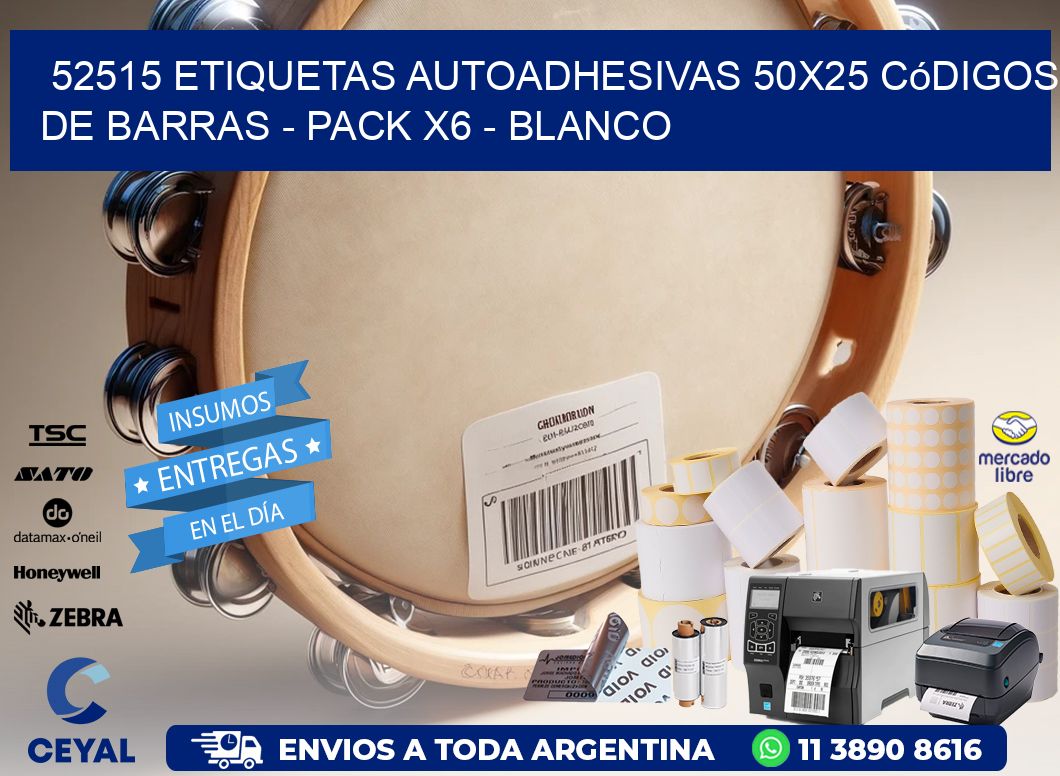 52515 Etiquetas Autoadhesivas 50x25 Códigos De Barras - Pack X6 - Blanco
