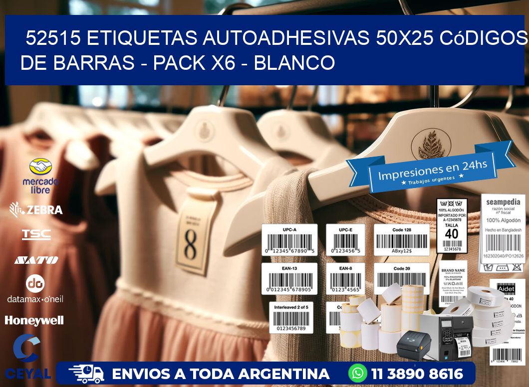 52515 Etiquetas Autoadhesivas 50x25 Códigos De Barras - Pack X6 - Blanco