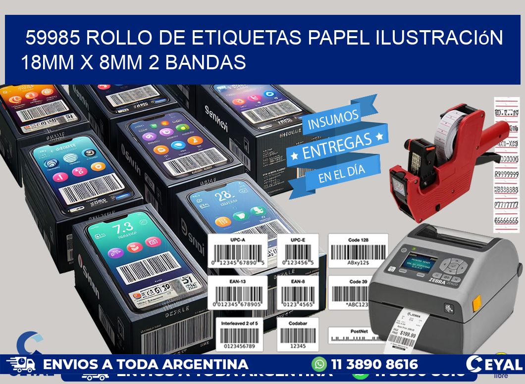 59985 Rollo de Etiquetas Papel Ilustración 18mm x 8mm 2 Bandas