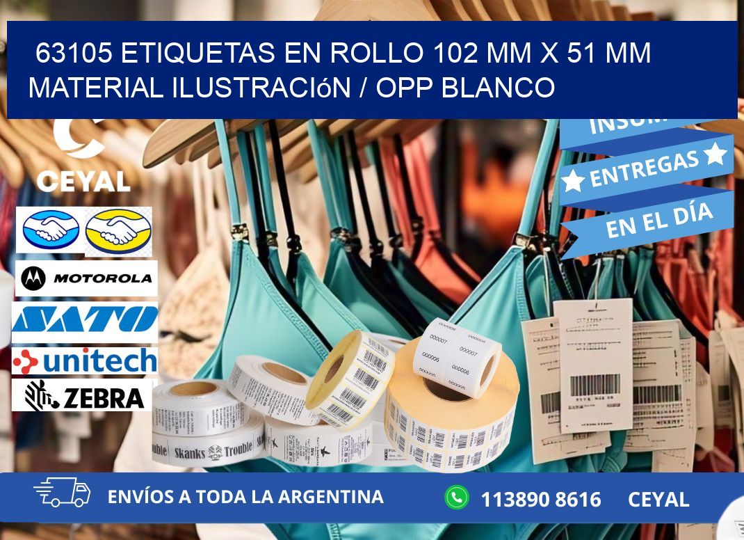 63105 Etiquetas en rollo 102 mm x 51 mm material Ilustración / OPP Blanco