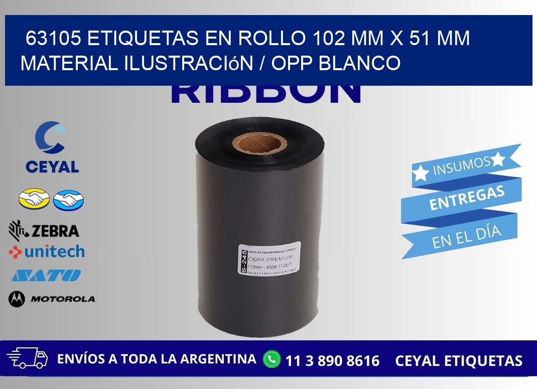 63105 Etiquetas en rollo 102 mm x 51 mm material Ilustración / OPP Blanco