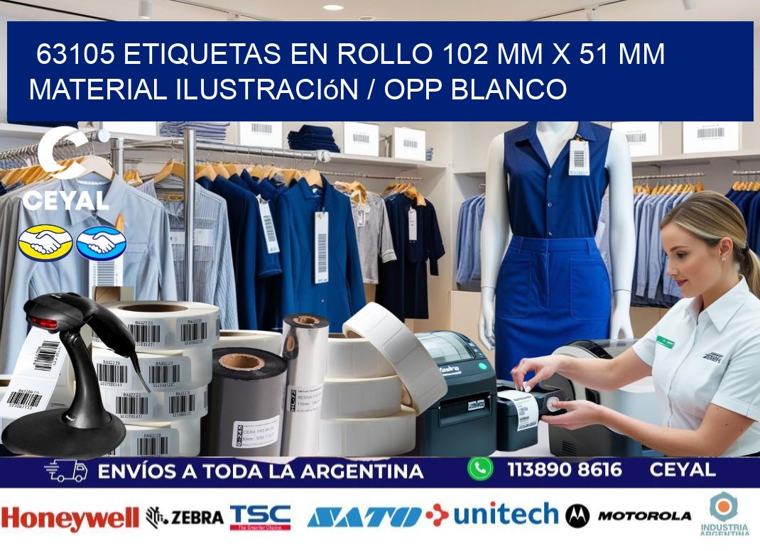 63105 Etiquetas en rollo 102 mm x 51 mm material Ilustración / OPP Blanco