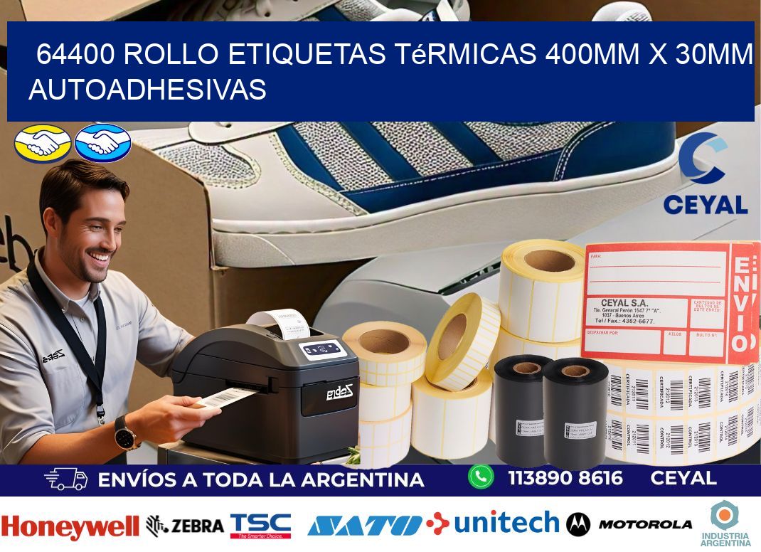 64400 Rollo Etiquetas Térmicas 400mm X 30mm Autoadhesivas