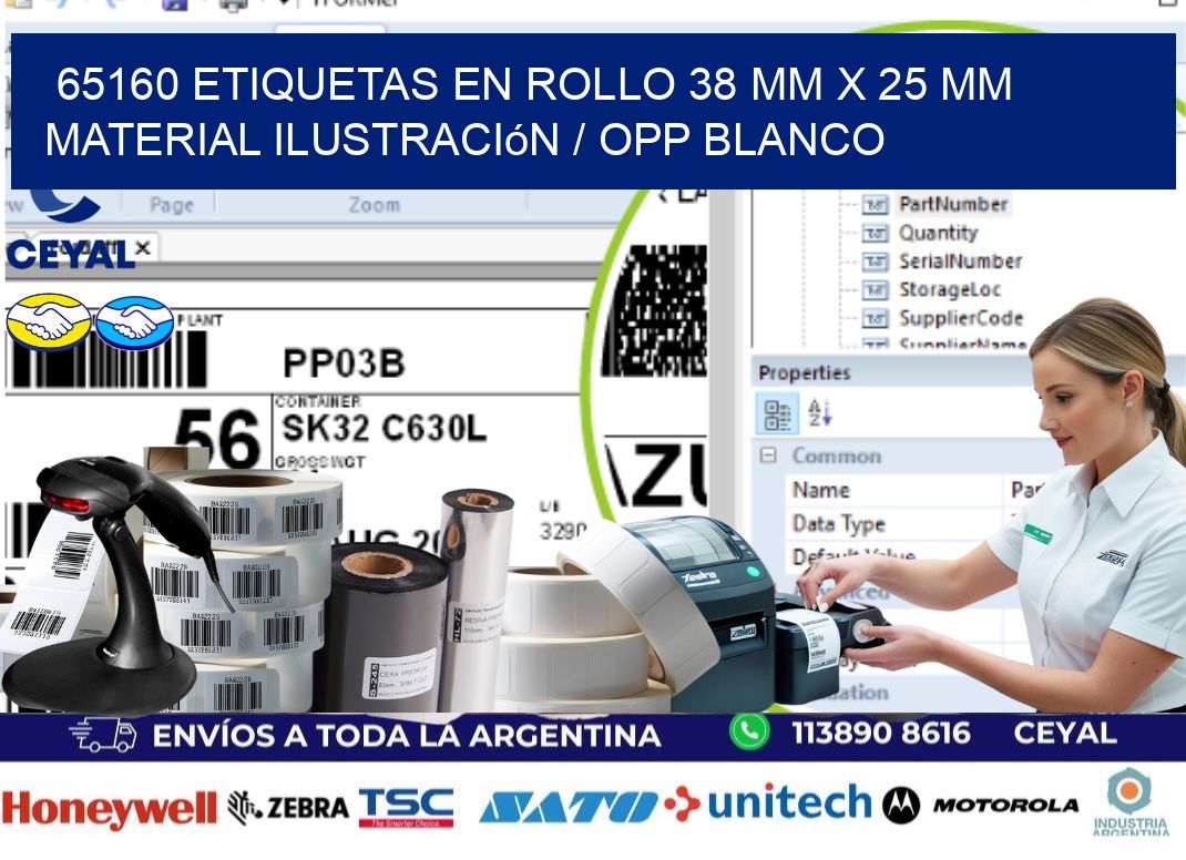 65160 Etiquetas en rollo 38 mm x 25 mm material Ilustración / OPP Blanco