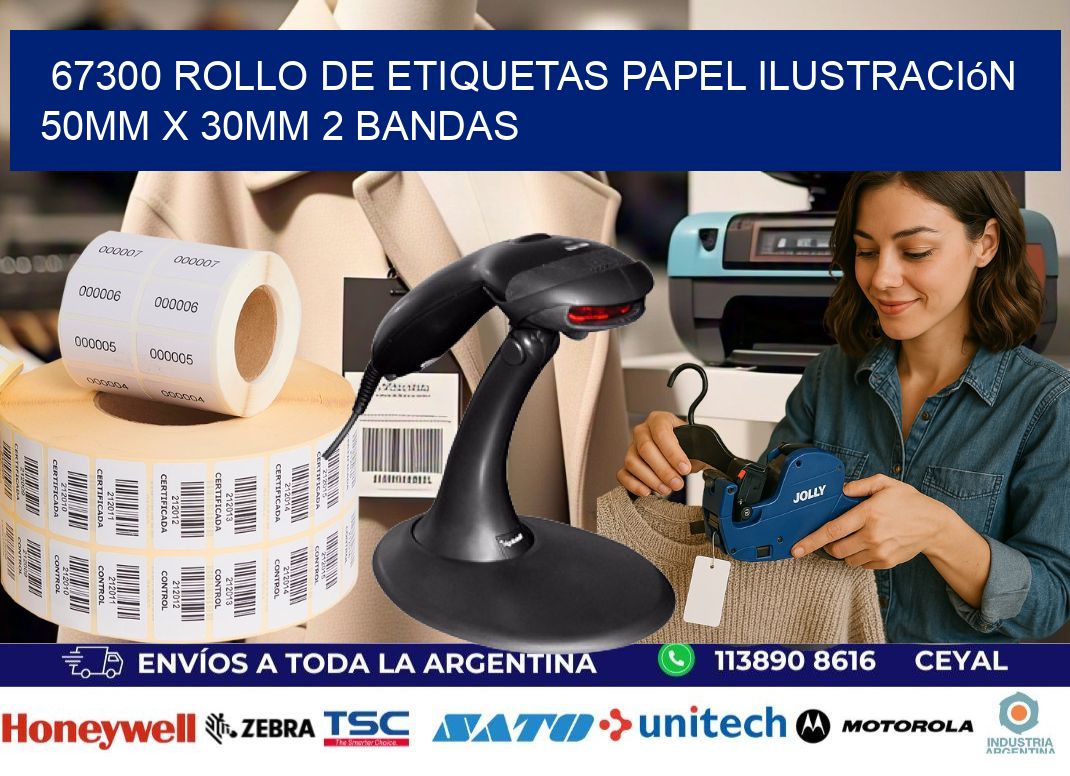 67300 Rollo de Etiquetas Papel Ilustración 50mm x 30mm 2 Bandas